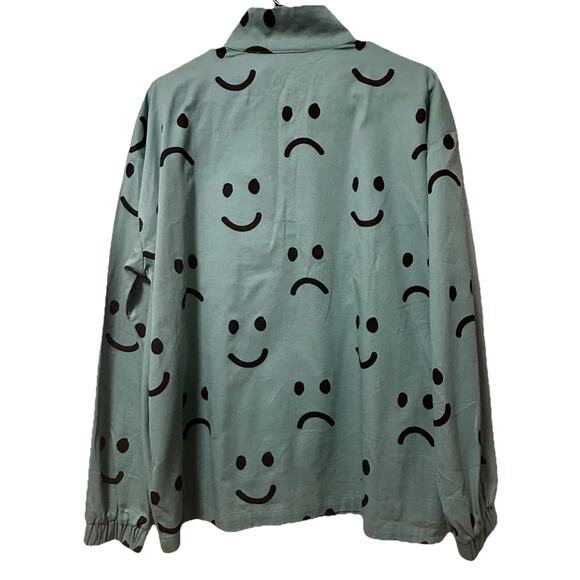 Lazy Oaf Happy Sad Green Colorblock Zip Cotton Track Top Sweater - Size Small - Picture 3 of 7